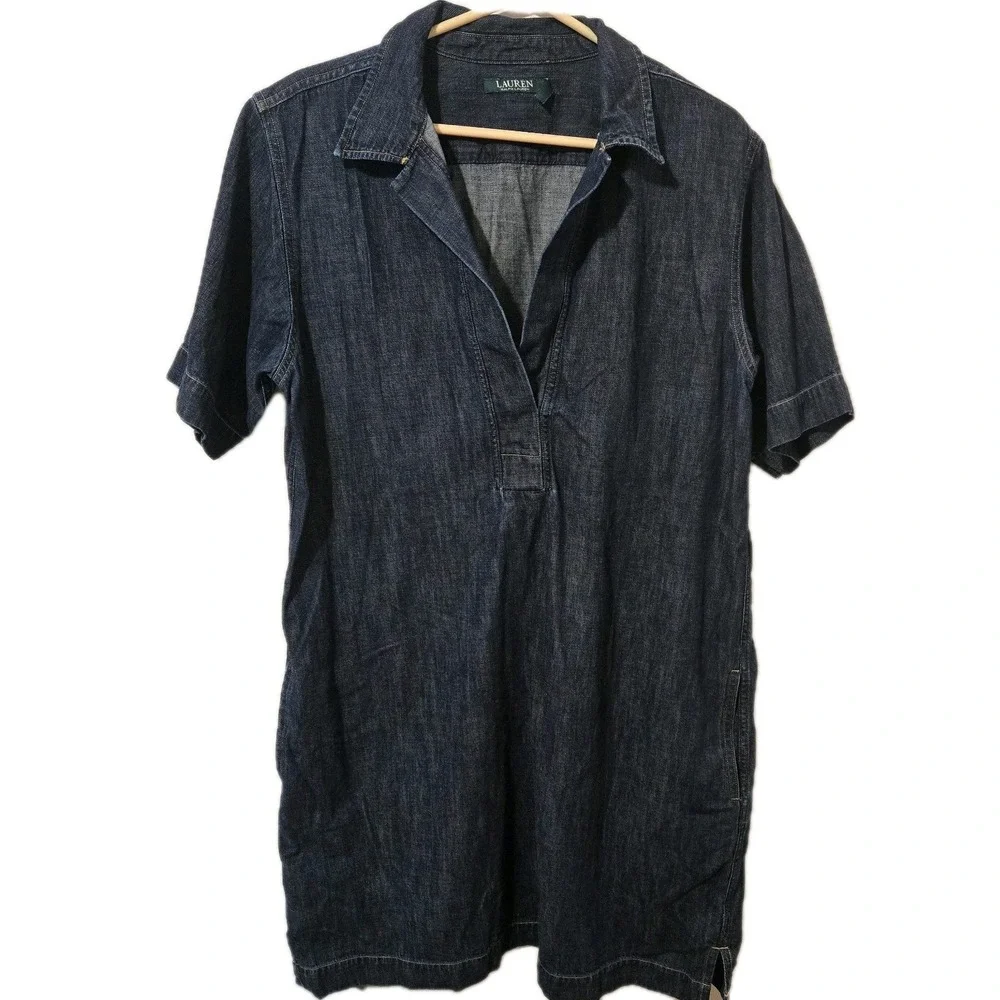 Lauren Ralph Lauren Denim Midi Shift Dress Pockets Size XL - Picture 6 of 7